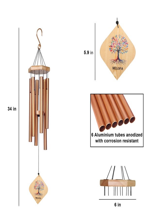 MELOPA 33" Large Wind Chimes for Home & Balcony | 6 Pipe Metal Wind Chime for Positive Energy, Vastu & Meditation | Balcony Decoration Item for Flat | Rose Gold & Black Finish - Image 4